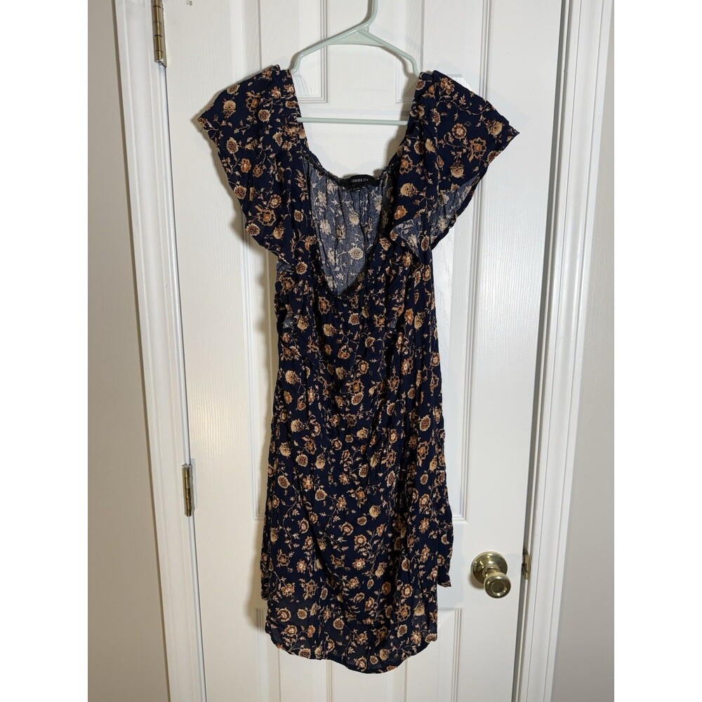 Forever 21+ Plus Size 2X Navy Floral Off Shoulder Ruffle High Low Dress Boho - Picture 12 of 12